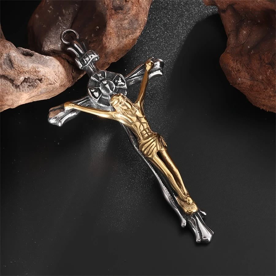 christiandiscipleshop Two-tone Steel Crafted Crucifix Necklace - The Divine Sacrifice