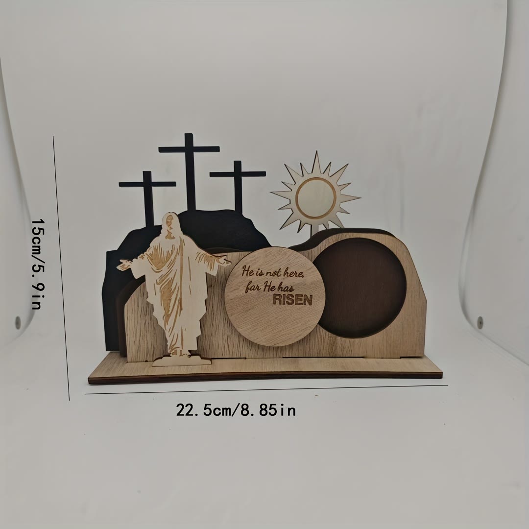 Christianartworkshop 7pcs/set "He Has Risen" Jesus Cross Wooden Easter Dekstop Decor Ornament
