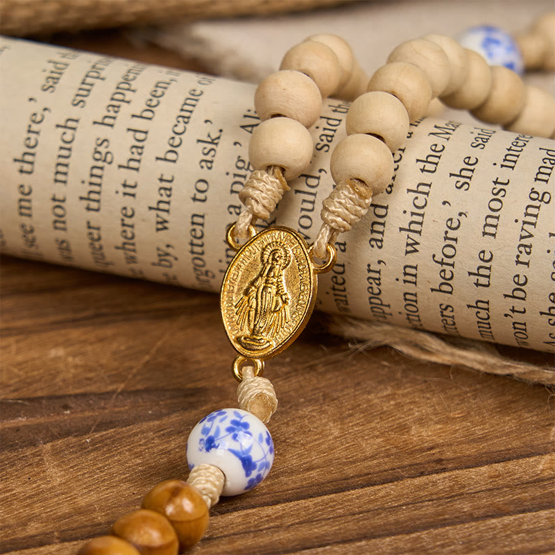 christiandiscipleshop Handmade Wooden Ceramics Beads Miraculous Medal & Crucifix Rosary