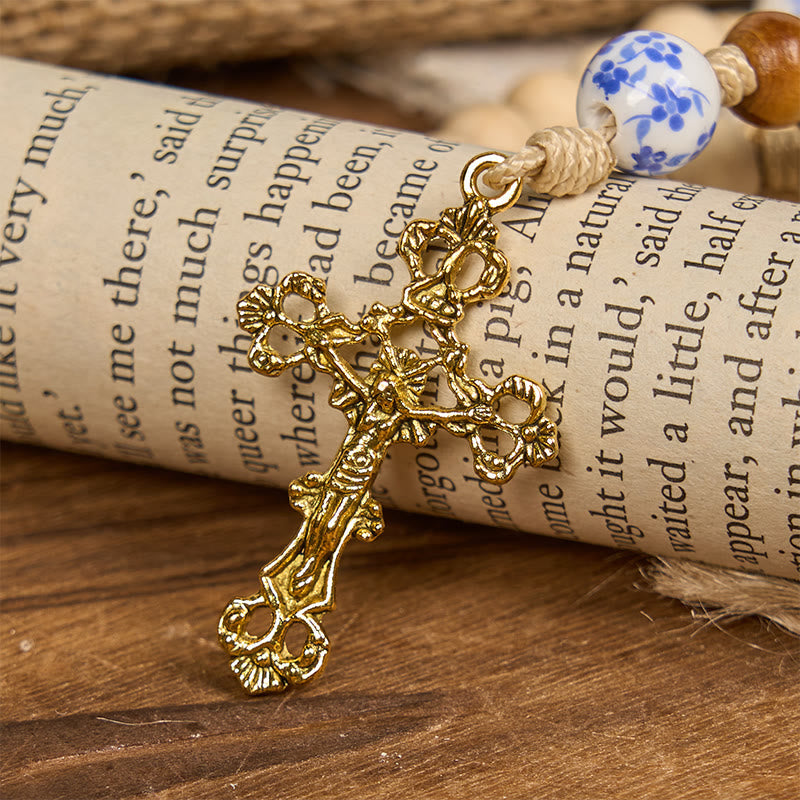 christiandiscipleshop Handmade Wooden Ceramics Beads Miraculous Medal & Crucifix Rosary
