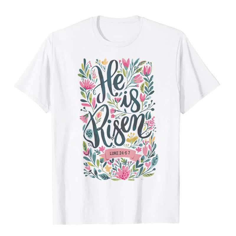 christiandiscipleshop He Is Risen Floral Print Graphic T-Shirt