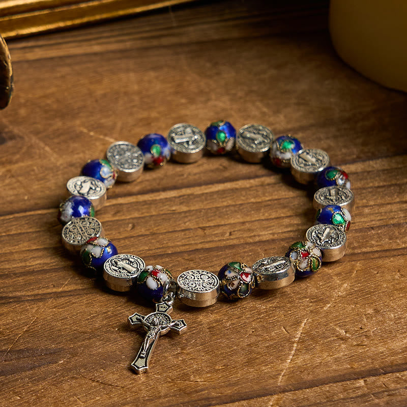 christiandiscipleshop Handcrafted Blue Cloisonné Beads Divine Blessing Bracelet: A Symbol of Faith