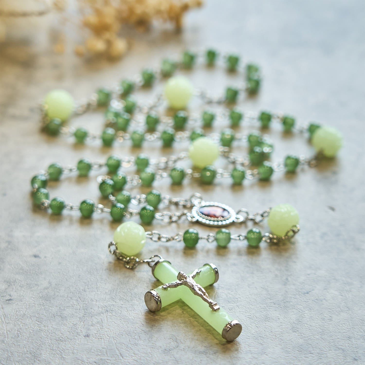 christiandiscipleshop Jade & Luminous Rose Our Father Beads Glowing Faith Rosary: A Divine Companion