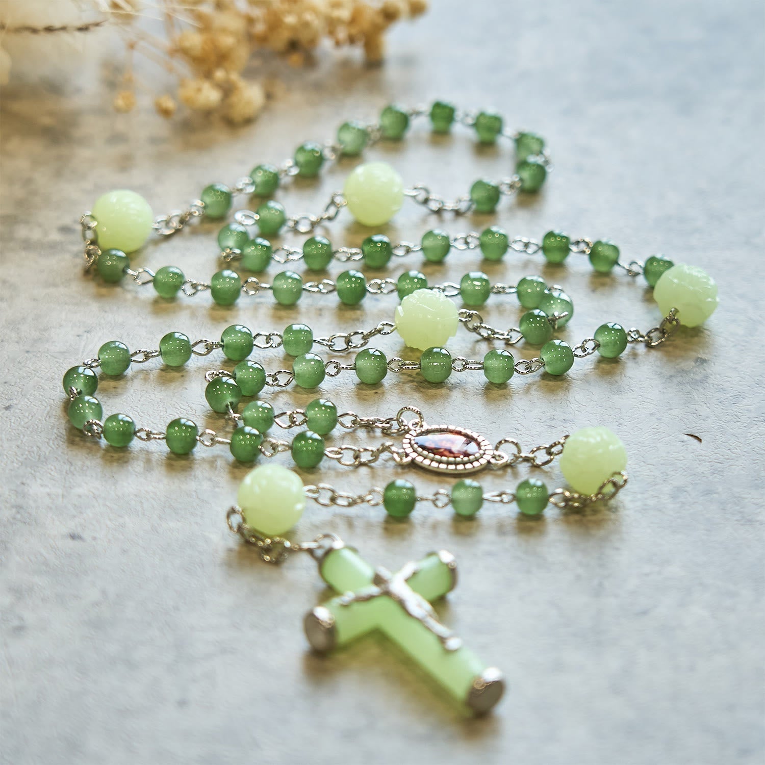 christiandiscipleshop Jade & Luminous Rose Our Father Beads Glowing Faith Rosary: A Divine Companion