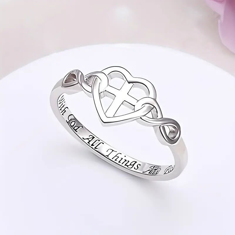 christiandiscipleshop Heart Cross Faith - Bonded Ring: With God, All Things Are Possible