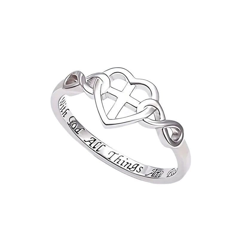 christiandiscipleshop Heart Cross Faith - Bonded Ring: With God, All Things Are Possible
