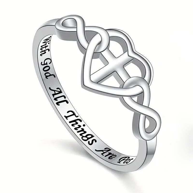 christiandiscipleshop Heart Cross Faith - Bonded Ring: With God, All Things Are Possible
