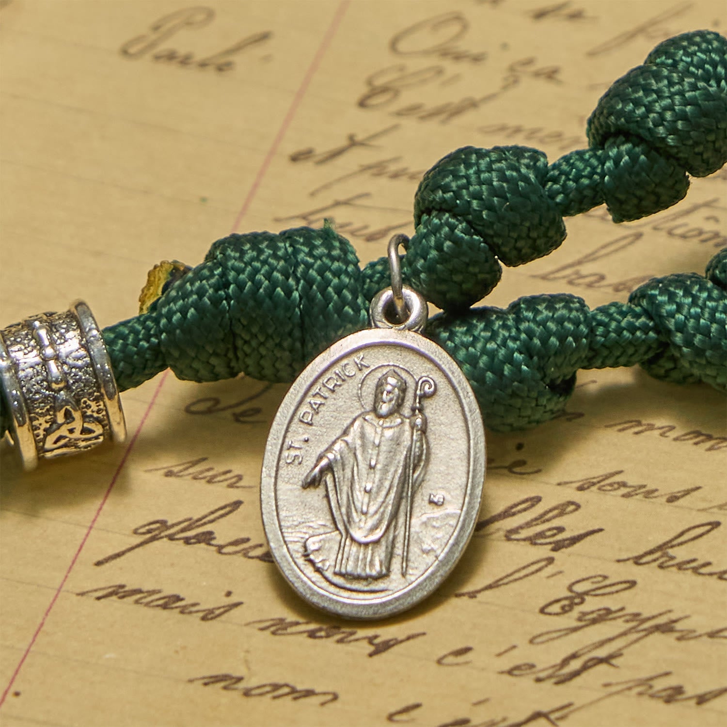 Christiandiscipleshop St. Patrick Medal Dark Green Celtic Style Cross Handmade Inspired Paracord Knotted Rosary