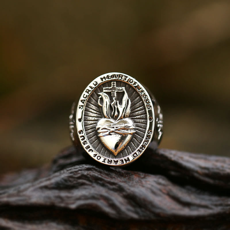 Christianartworkshop 3 Colors Sacred Heart Of Jesus Cross Faith Spirit Blessing Ring