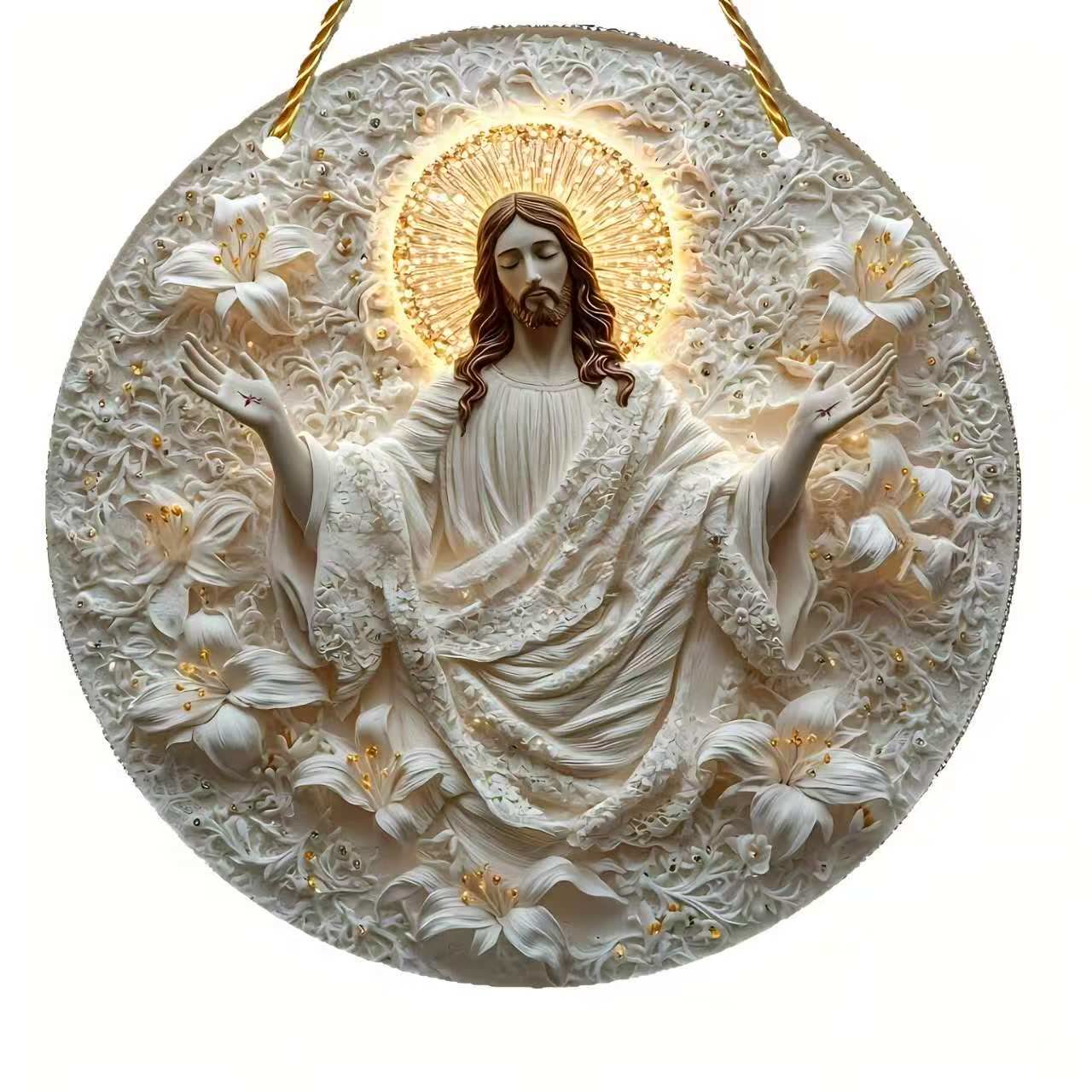 christiandiscipleshop Jesus & Flower Round Hanging Ornament: A Symbol of Divine Spirit