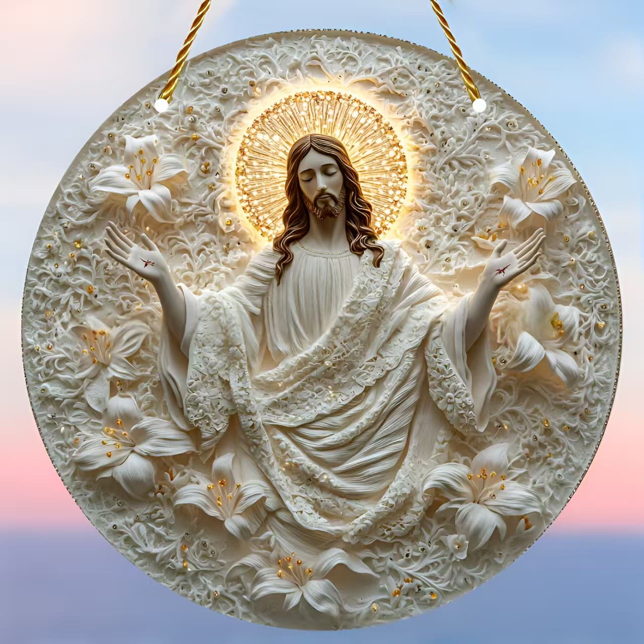 christiandiscipleshop Jesus & Flower Round Hanging Ornament: A Symbol of Divine Spirit