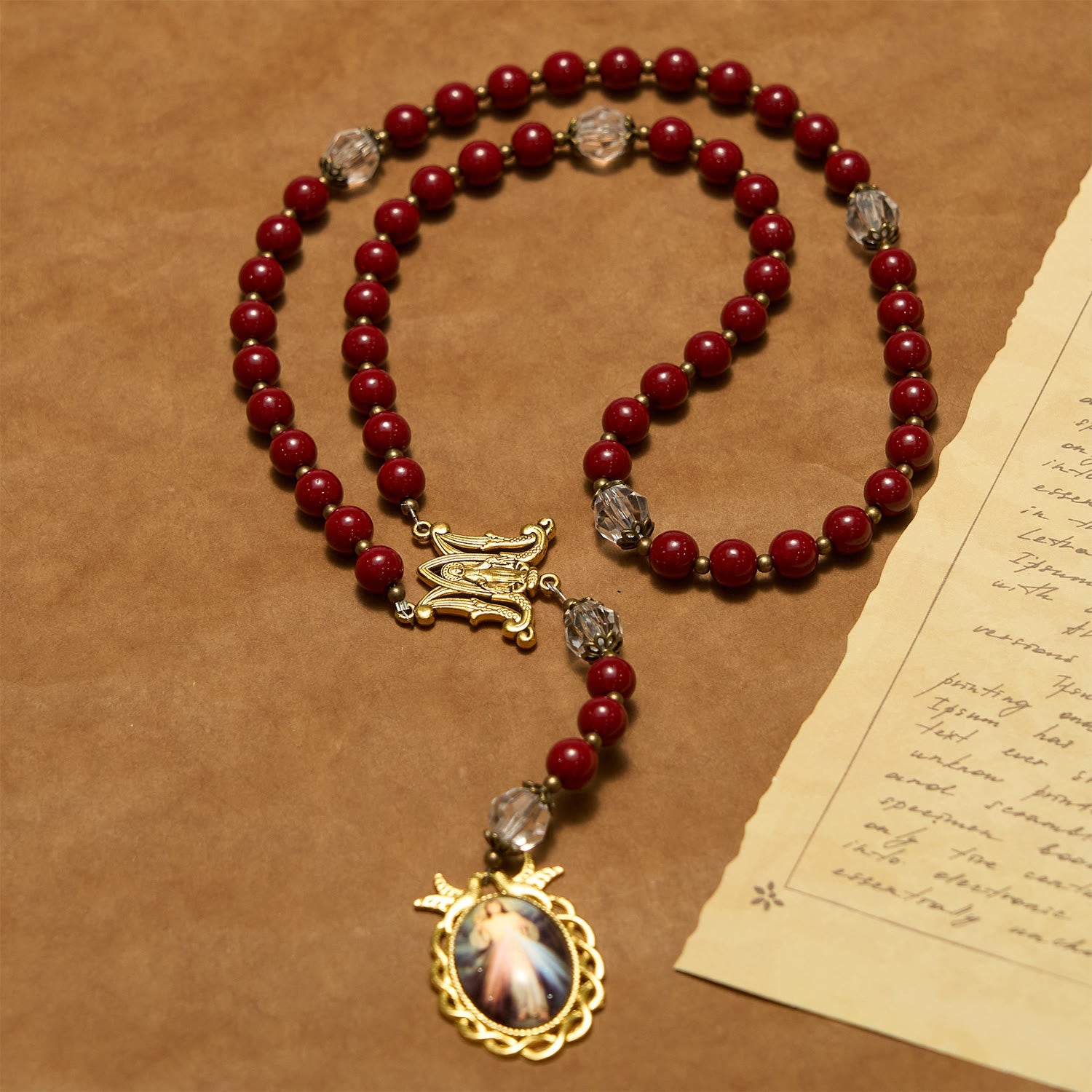 christiandiscipleshop Handmade Rosary with Cinnabar Beads and Jesus Medal – A Divine Emblem of Faith's Devotion