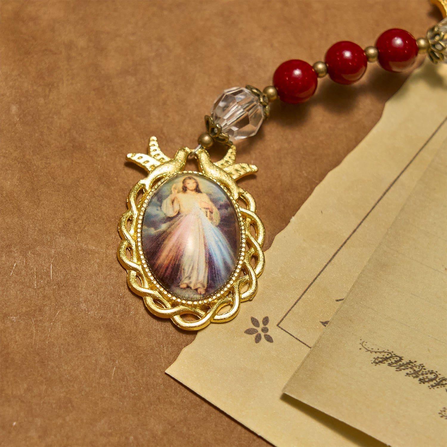 christiandiscipleshop Handmade Rosary with Cinnabar Beads and Jesus Medal – A Divine Emblem of Faith's Devotion