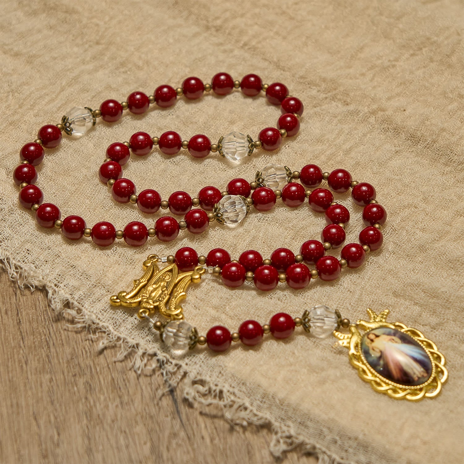 christiandiscipleshop Handmade Rosary with Cinnabar Beads and Jesus Medal – A Divine Emblem of Faith's Devotion