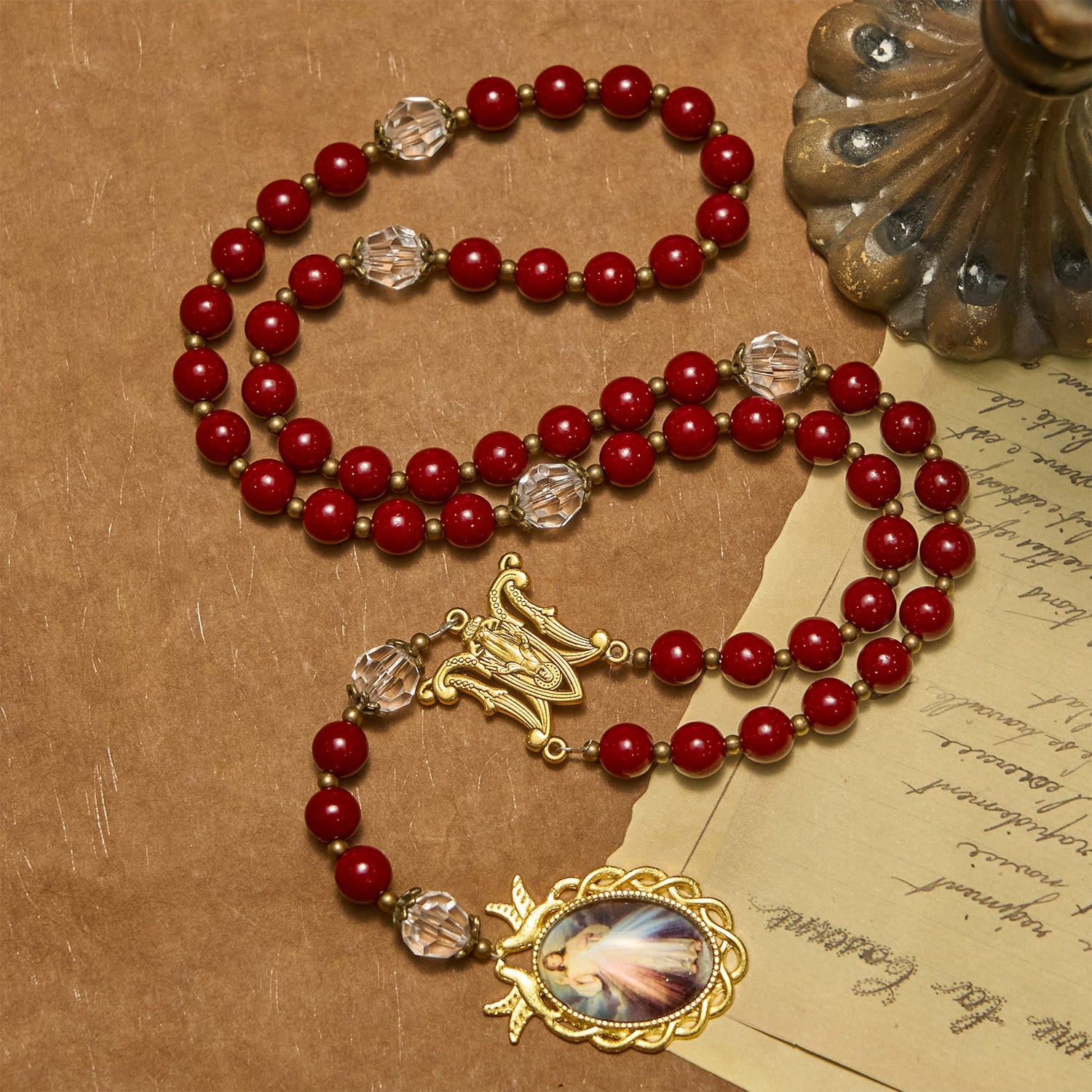 christiandiscipleshop Handmade Rosary with Cinnabar Beads and Jesus Medal – A Divine Emblem of Faith's Devotion