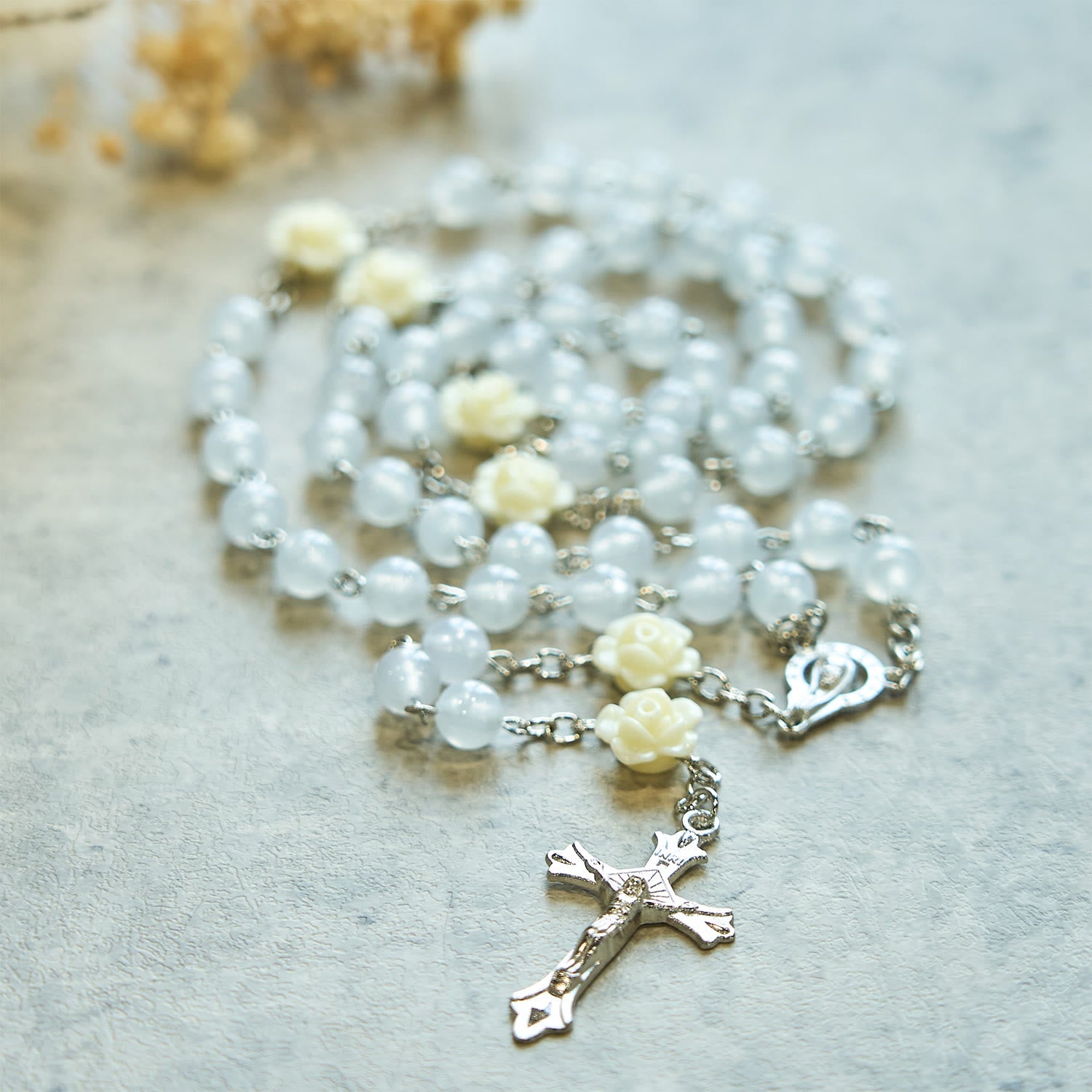 christiandiscipleshop Luminous Beads with Flower Rose Glow-in-dark Divine Grace Rosary