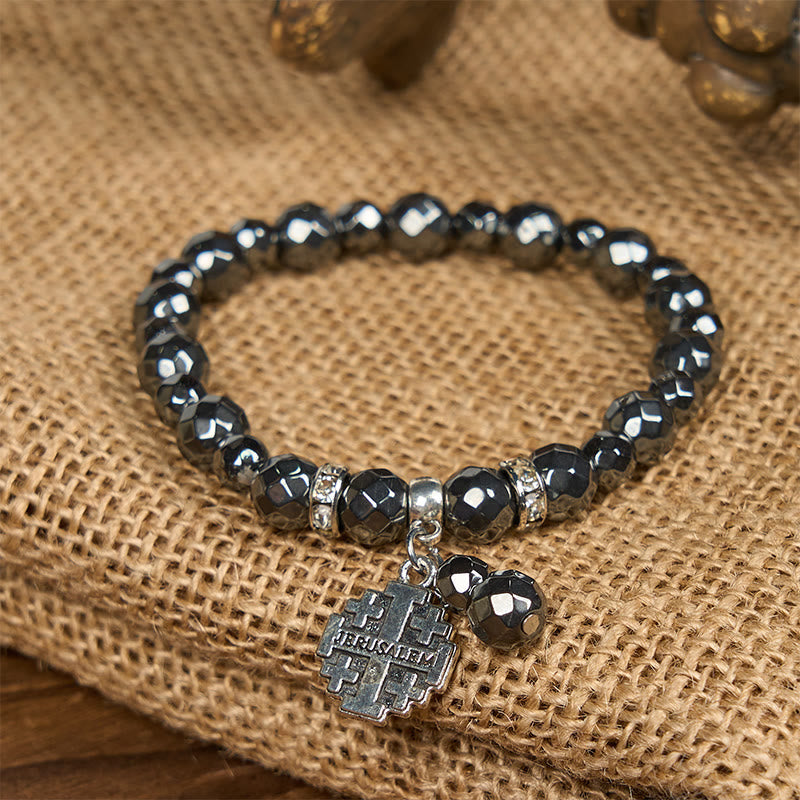 Christiandiscipleshop Shiny Black Gallstone Jerusalem - Inspired Bracelet: A Symbol of Faith