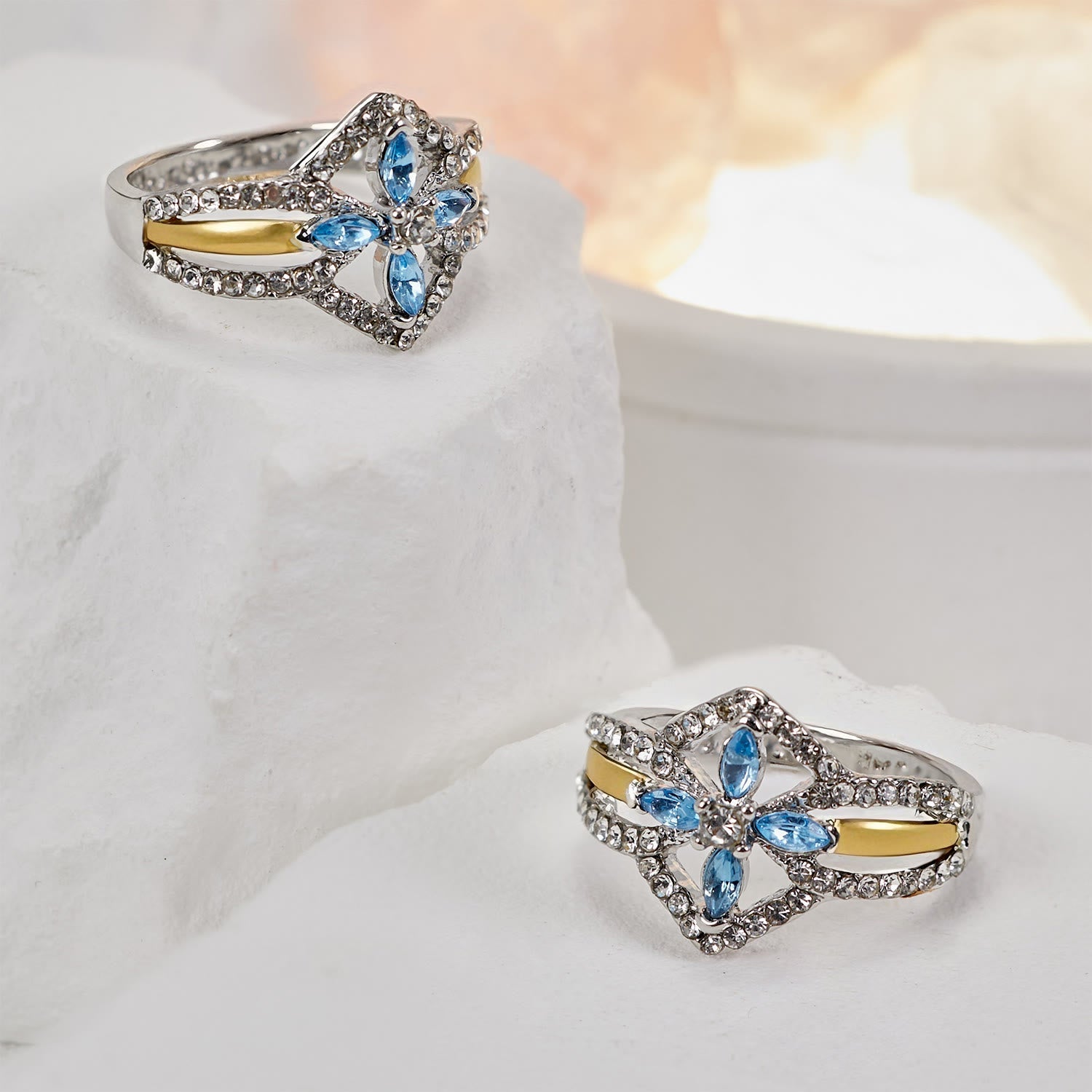 Christianartworkshop Blue Crystal Gemstones Luxurious Cross Ring - With God, All Things Are Possible