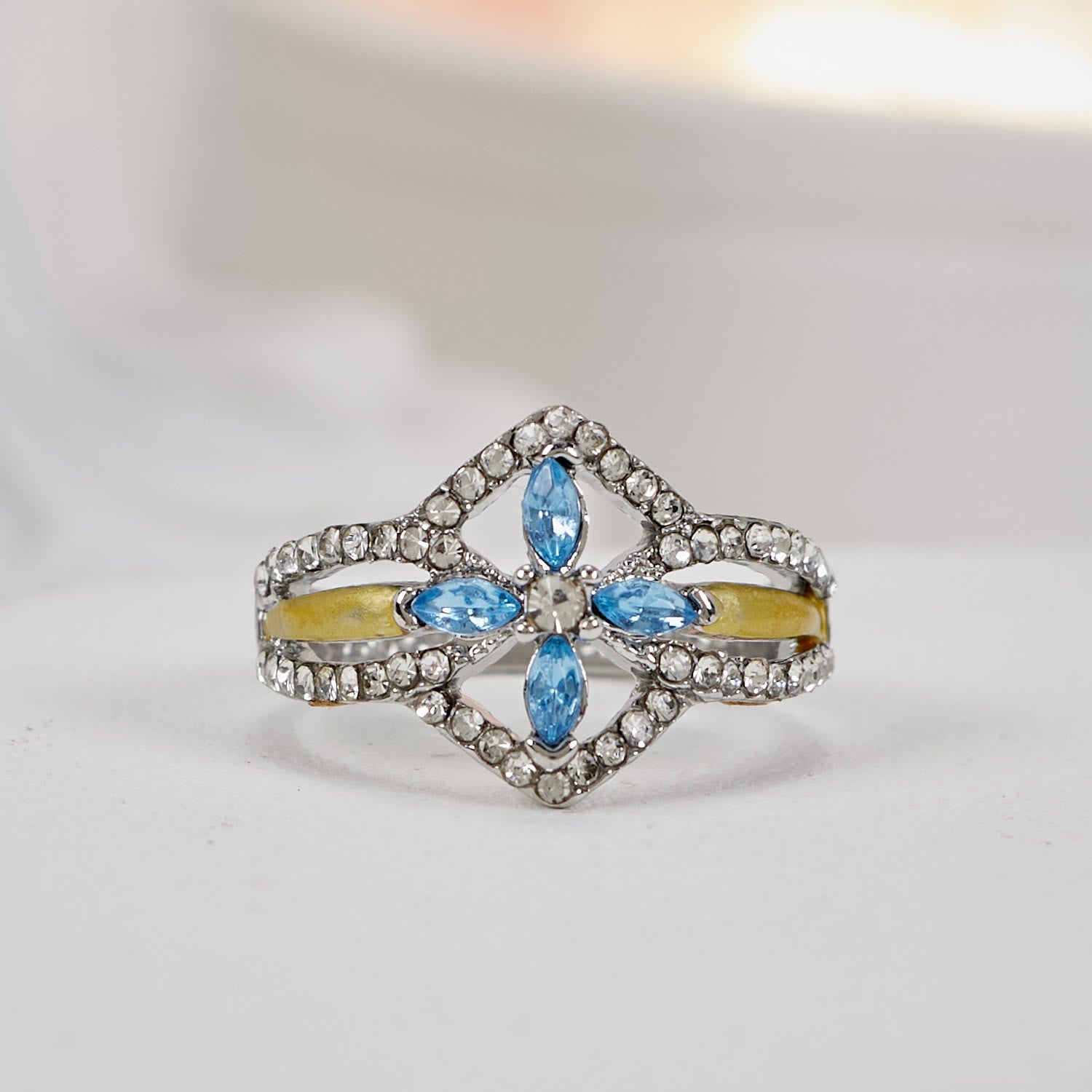 Christianartworkshop Blue Crystal Gemstones Luxurious Cross Ring - With God, All Things Are Possible