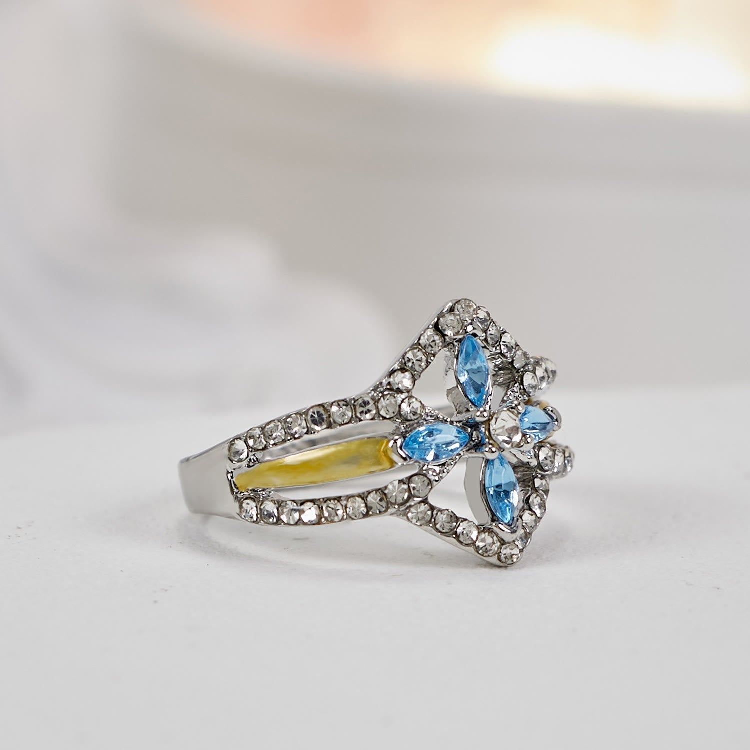 Christianartworkshop Blue Crystal Gemstones Luxurious Cross Ring - With God, All Things Are Possible