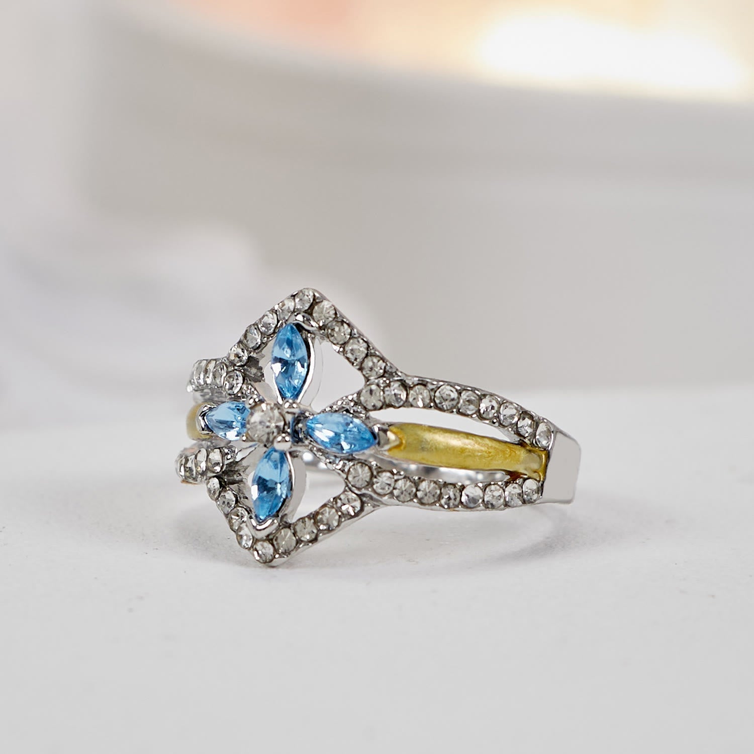 Christianartworkshop Blue Crystal Gemstones Luxurious Cross Ring - With God, All Things Are Possible