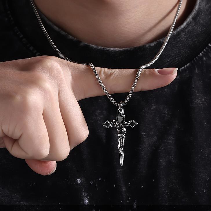 Christianartworkshop 99 Sterling Silver 2colors Thorn Rose Crucifix Necklace: A Fusion of Gothic Elegance and Dark Romance
