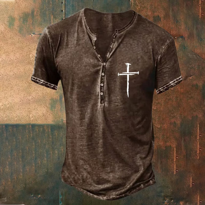 christiandiscipleshop Men's Cross Heritage Henley Tee