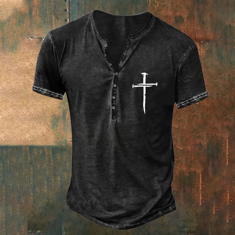 christiandiscipleshop Men's Cross Heritage Henley Tee