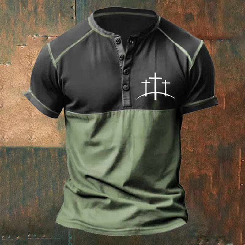christiandiscipleshop Men's Faith Print Henley Neck T-Shirt