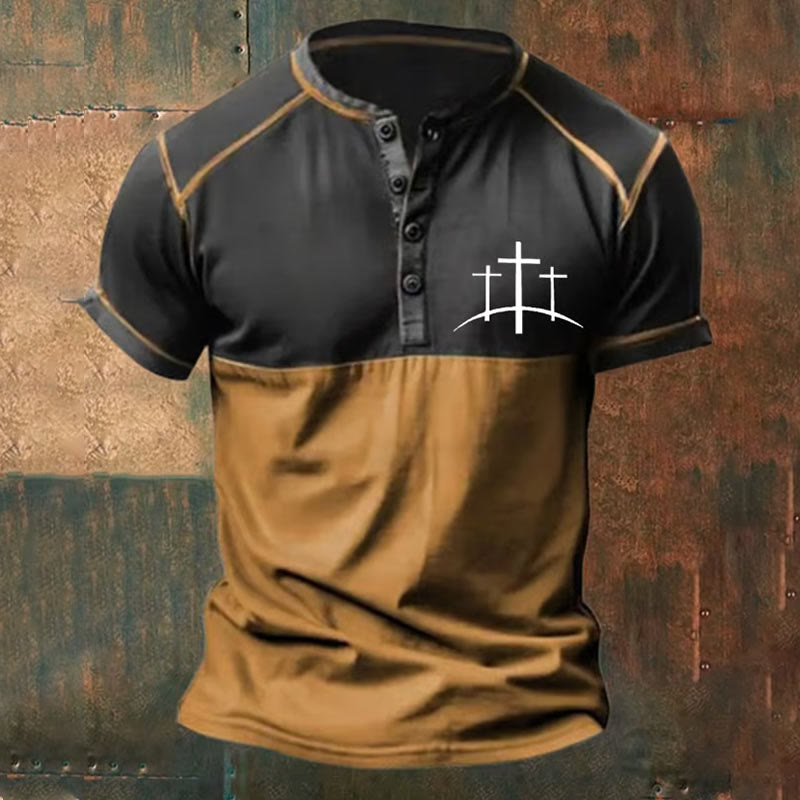 christiandiscipleshop Men's Faith Print Henley Neck T-Shirt