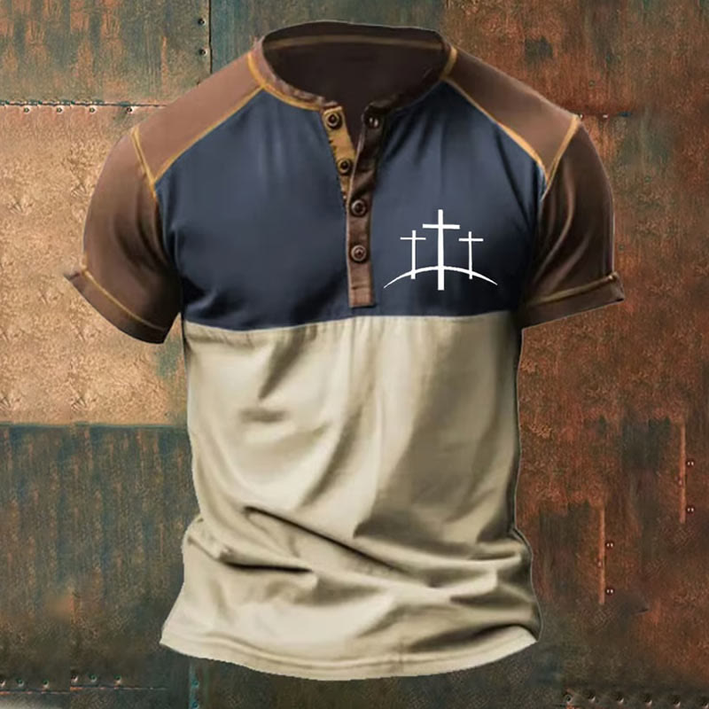 christiandiscipleshop Men's Faith Print Henley Neck T-Shirt