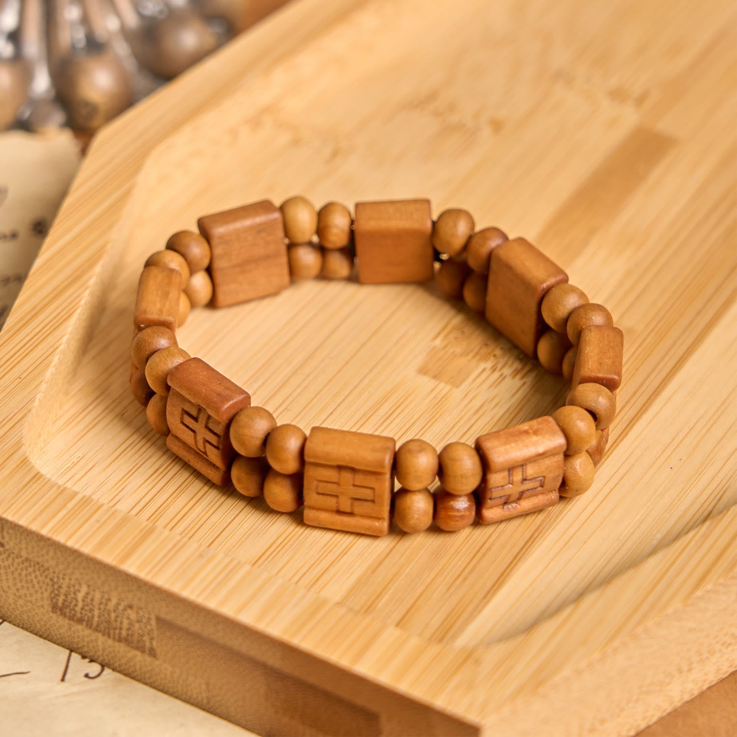 Christianartworkshop 3colors Cross Wooden Bracelet: Symbol of Devotion and Beauty