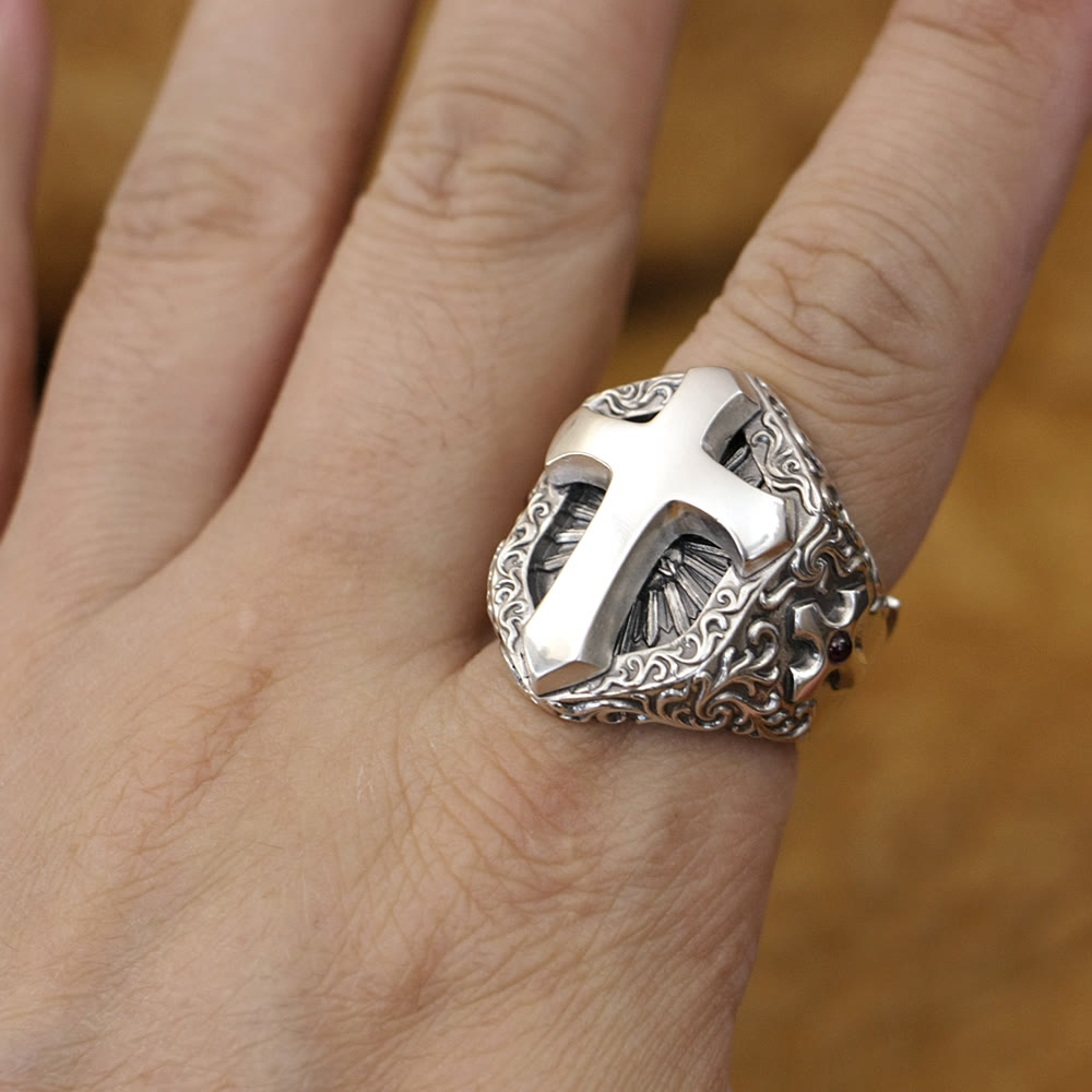 Christianartworkshop 925 Sterling Silver Divine Cross Ring - A Symbol of Spiritual Connection
