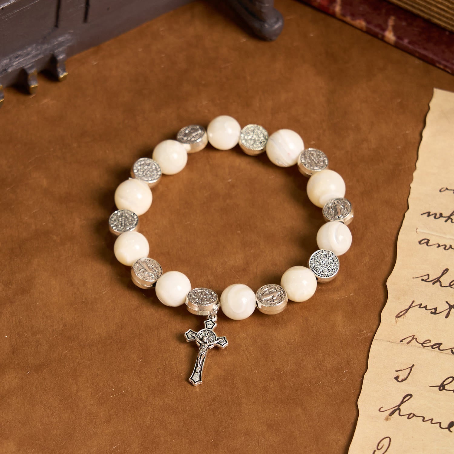 christiandiscipleshop White Beads Crucifix Bracelet: A Stylish Token of Devotion
