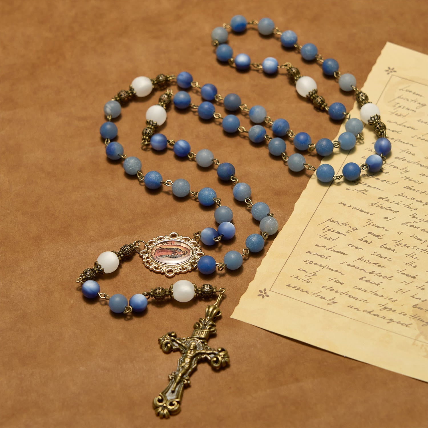 christiandiscipleshop Handmade Rosary with Natural Blue Aventurine Beads & Crucifix - Matte Blue of Peace