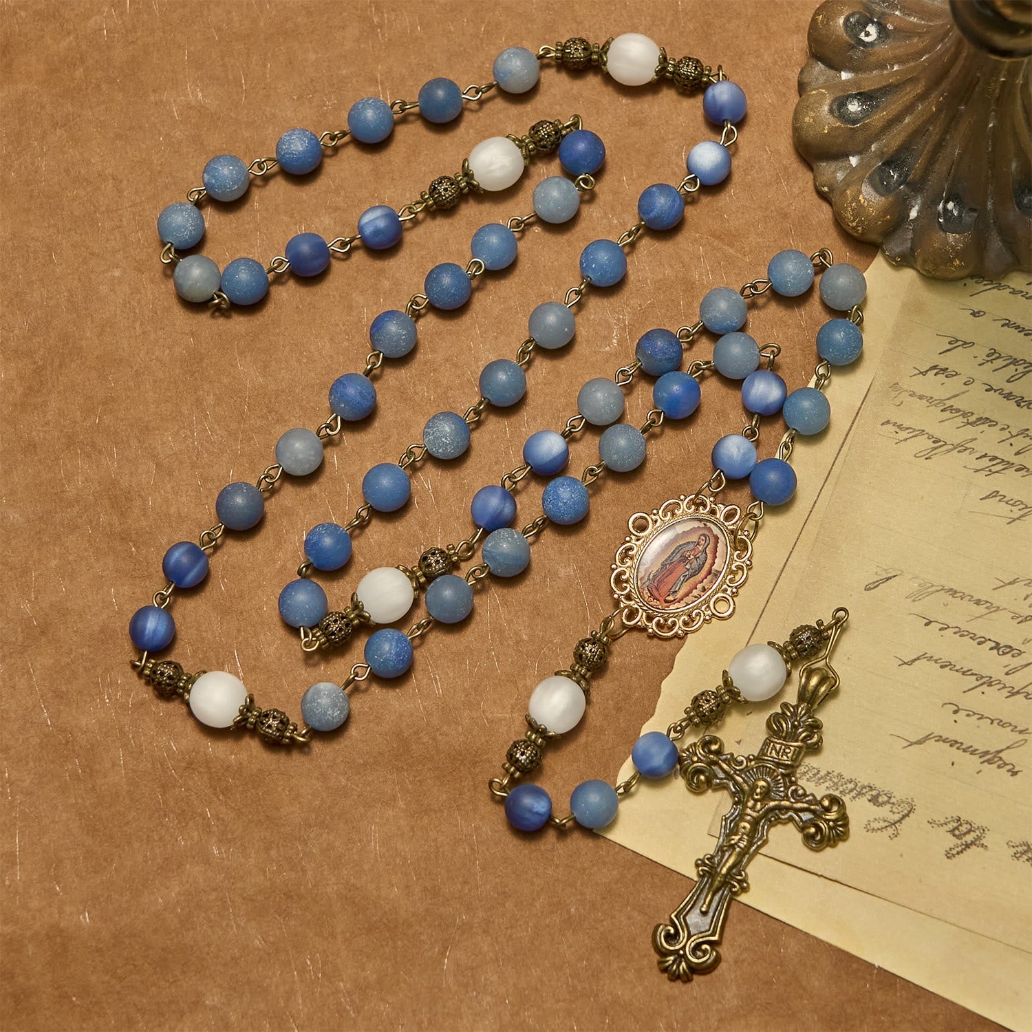 christiandiscipleshop Handmade Rosary with Natural Blue Aventurine Beads & Crucifix - Matte Blue of Peace