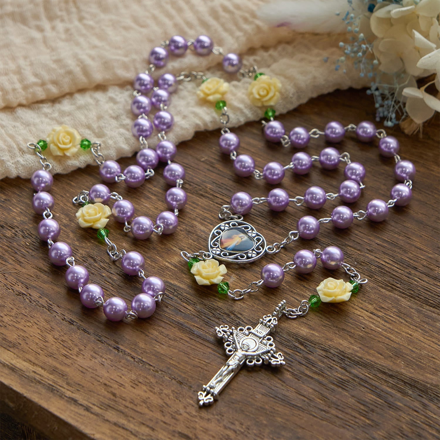 christiandiscipleshop Handmade Purple Pearl & Flower Divine Mercy Rosary: A Faithful Essential