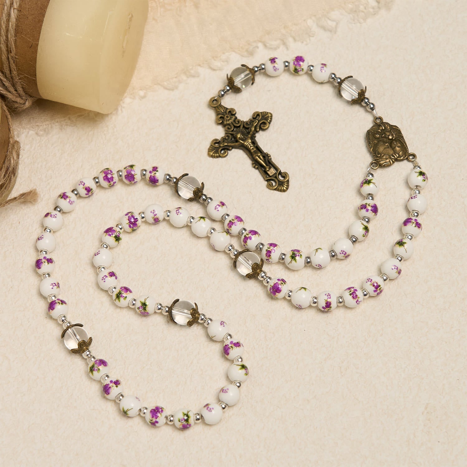 christiandiscipleshop Handmade Violet - Inspired Rosary: A Heavenly Craft with Purple Floral Porcelain Beads