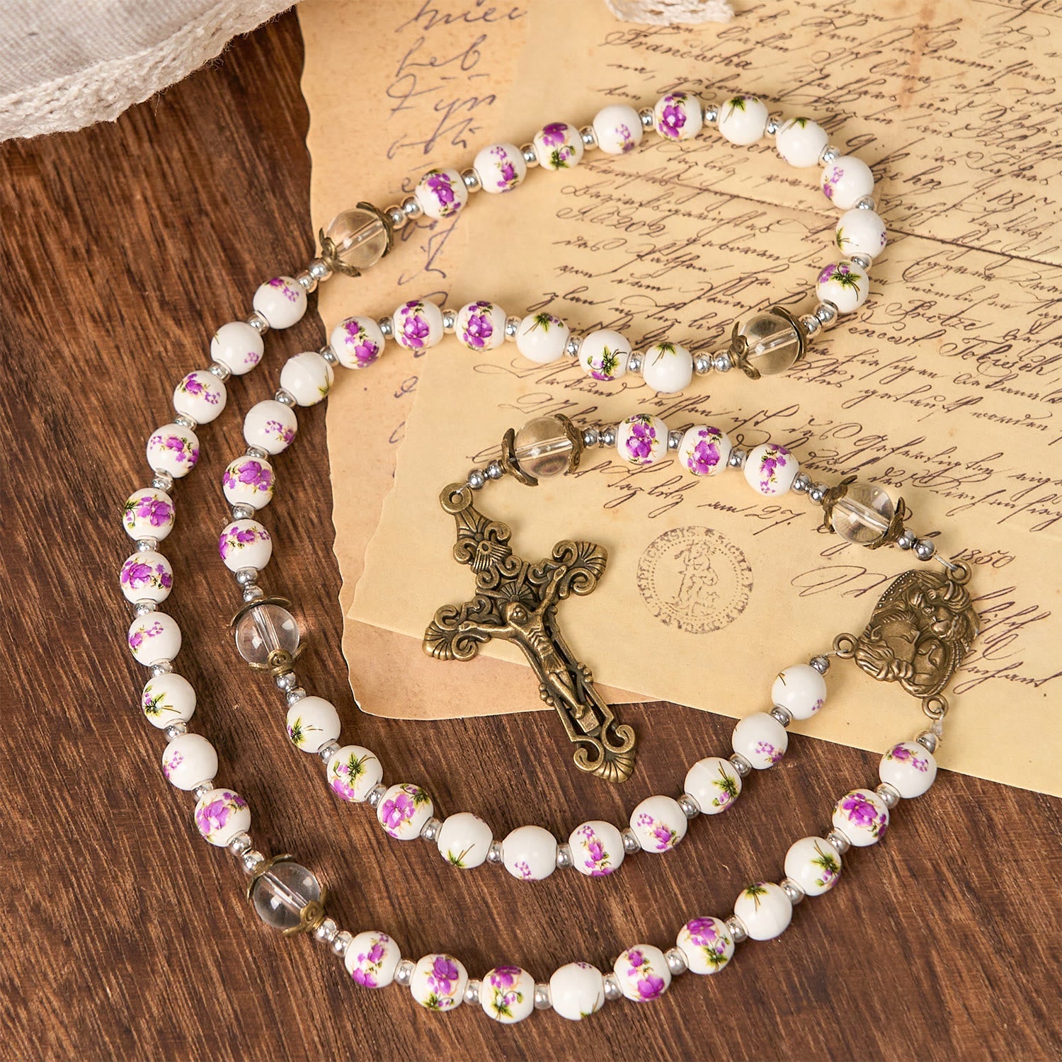 christiandiscipleshop Handmade Violet - Inspired Rosary: A Heavenly Craft with Purple Floral Porcelain Beads