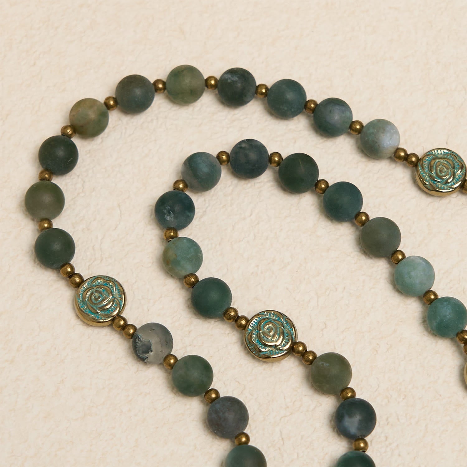 Christiandiscipleshop Green Agate Prayer Rosary with Bronze Rose Accents: A Sacred Journey of Healing and Faith