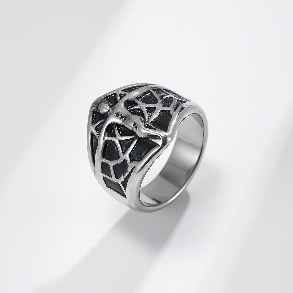 Christianartworkshop 2colors Vintage Spiderweb Jesus Cross Ring - A Blend of Edge and Faith