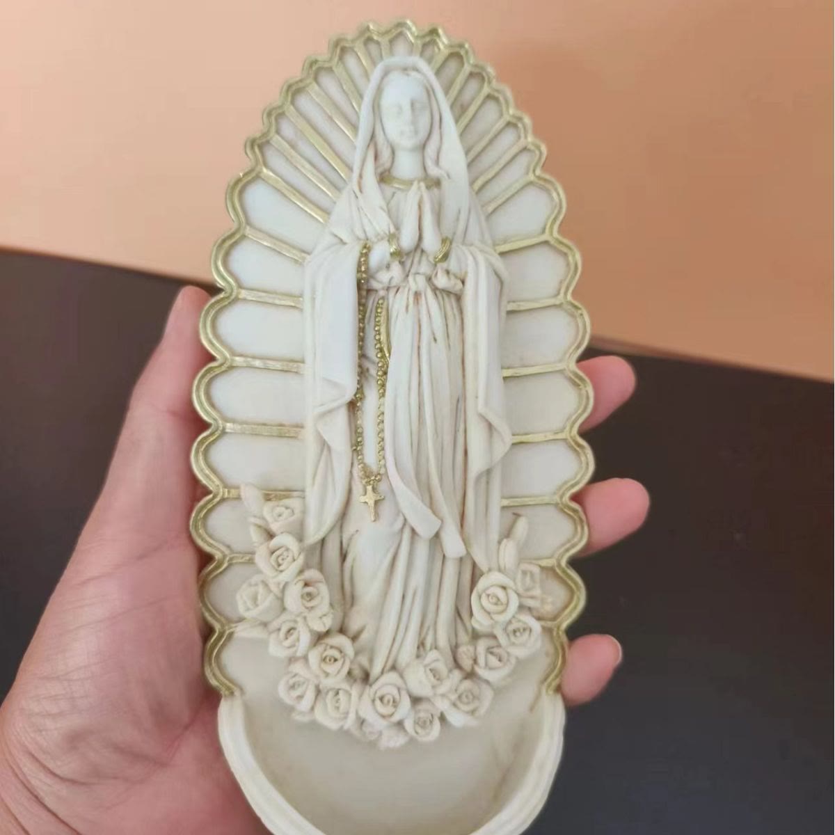 christiandiscipleshop Wall Mounted Mary Statue Character Sculpture Holy Water Font