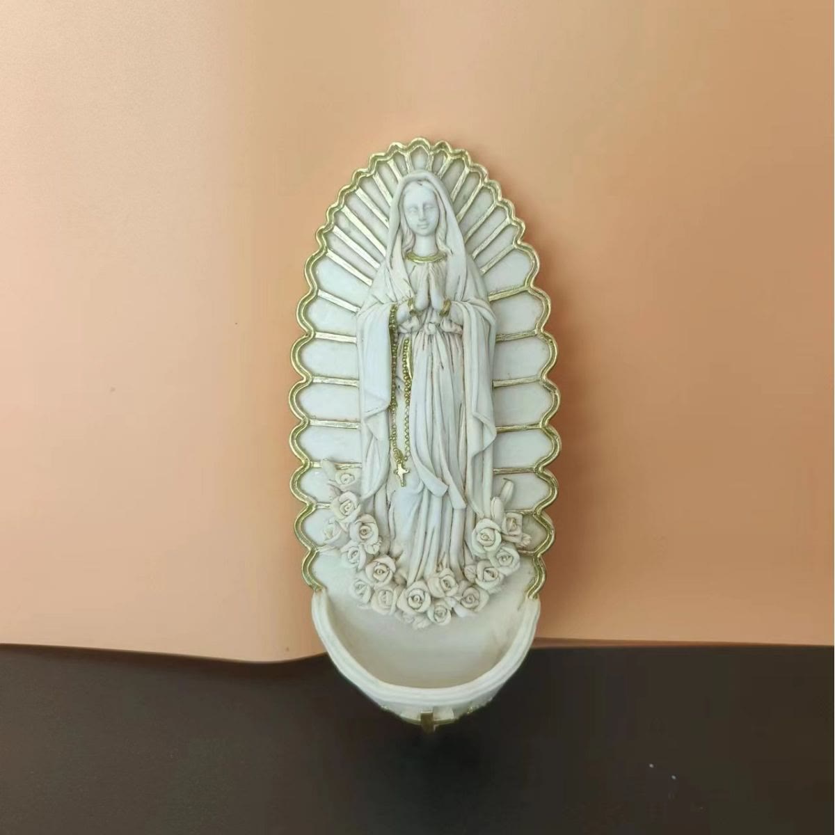 christiandiscipleshop Wall Mounted Mary Statue Character Sculpture Holy Water Font