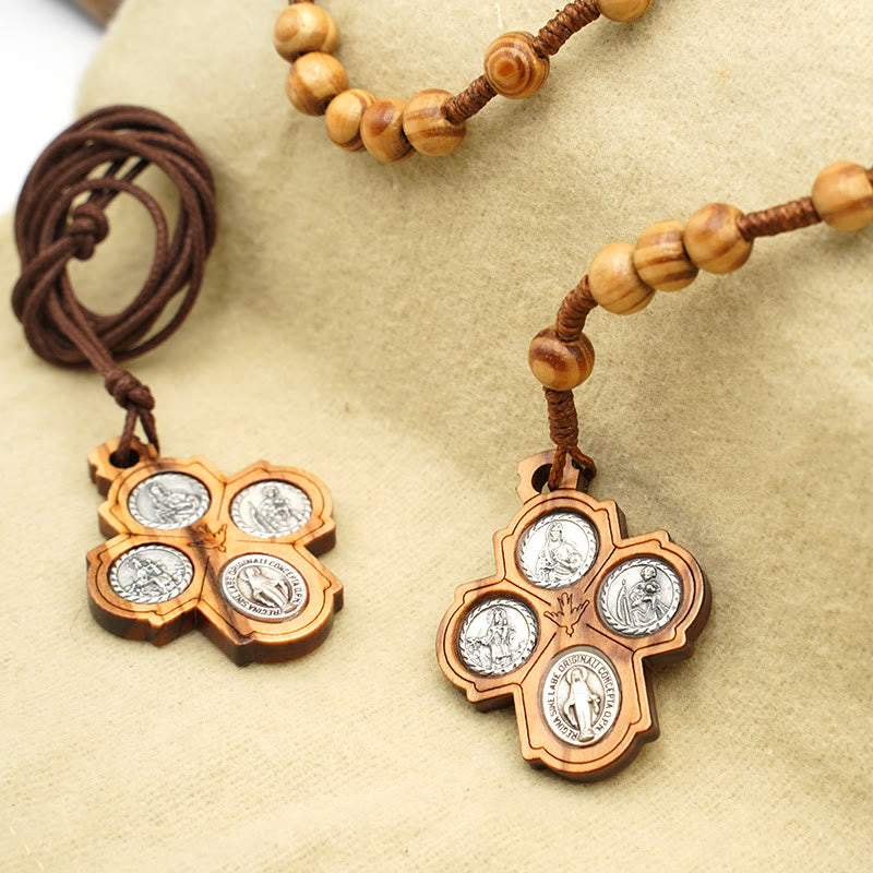 Christianartworkshop Classic Olive Wood Four Way Cross Necklace: A Rare and Sacred Token of Faith