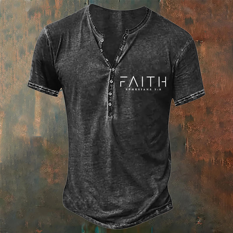 christiandiscipleshop Men's Faith Print Casual Henley Neck T-Shirt