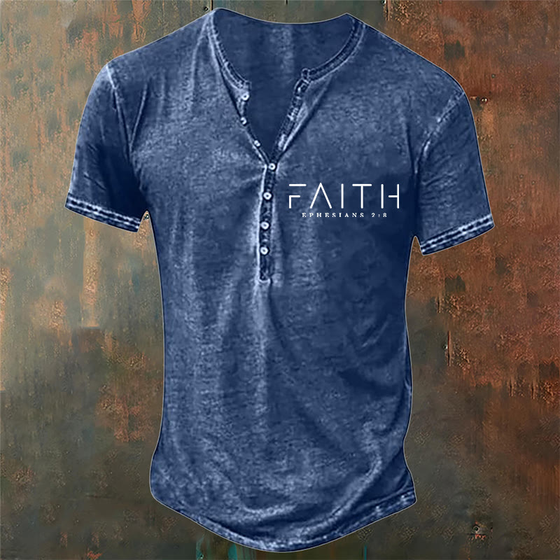 christiandiscipleshop Men's Faith Print Casual Henley Neck T-Shirt