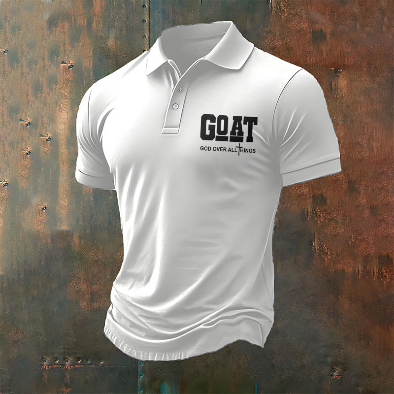 christiandiscipleshop Men's Retro Faith "Goat God Over All Things" Design Printed Polo Shirt