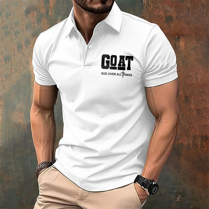 christiandiscipleshop Men's Retro Faith "Goat God Over All Things" Design Printed Polo Shirt