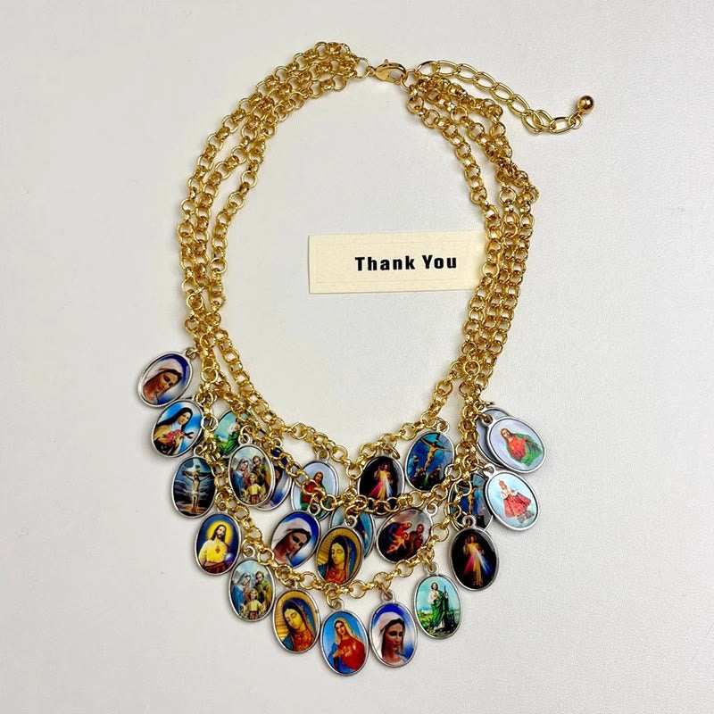 christiandiscipleshop Vintage Portrait Church Layered Pendant Necklace