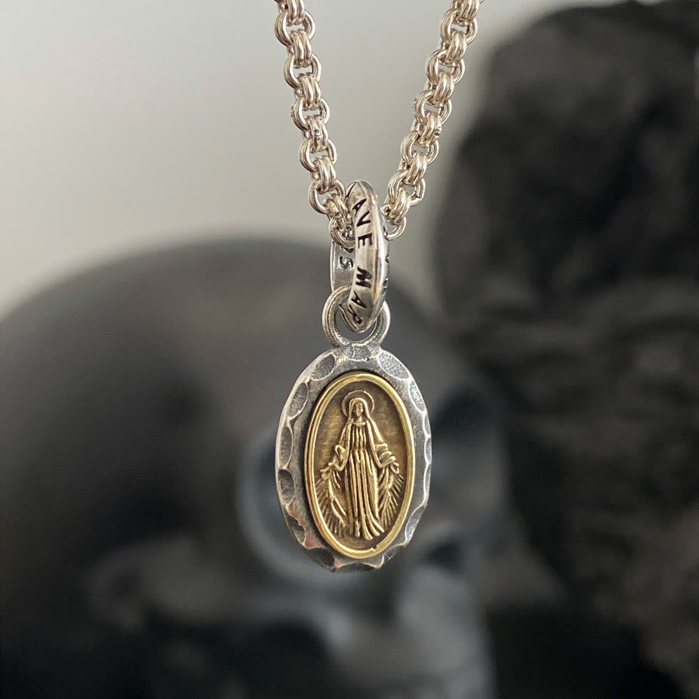 Christianartworkshop 925 Sterling Silver Vintage Necklace with Mary & Cross Charms: Emblem of Faith and Devotion